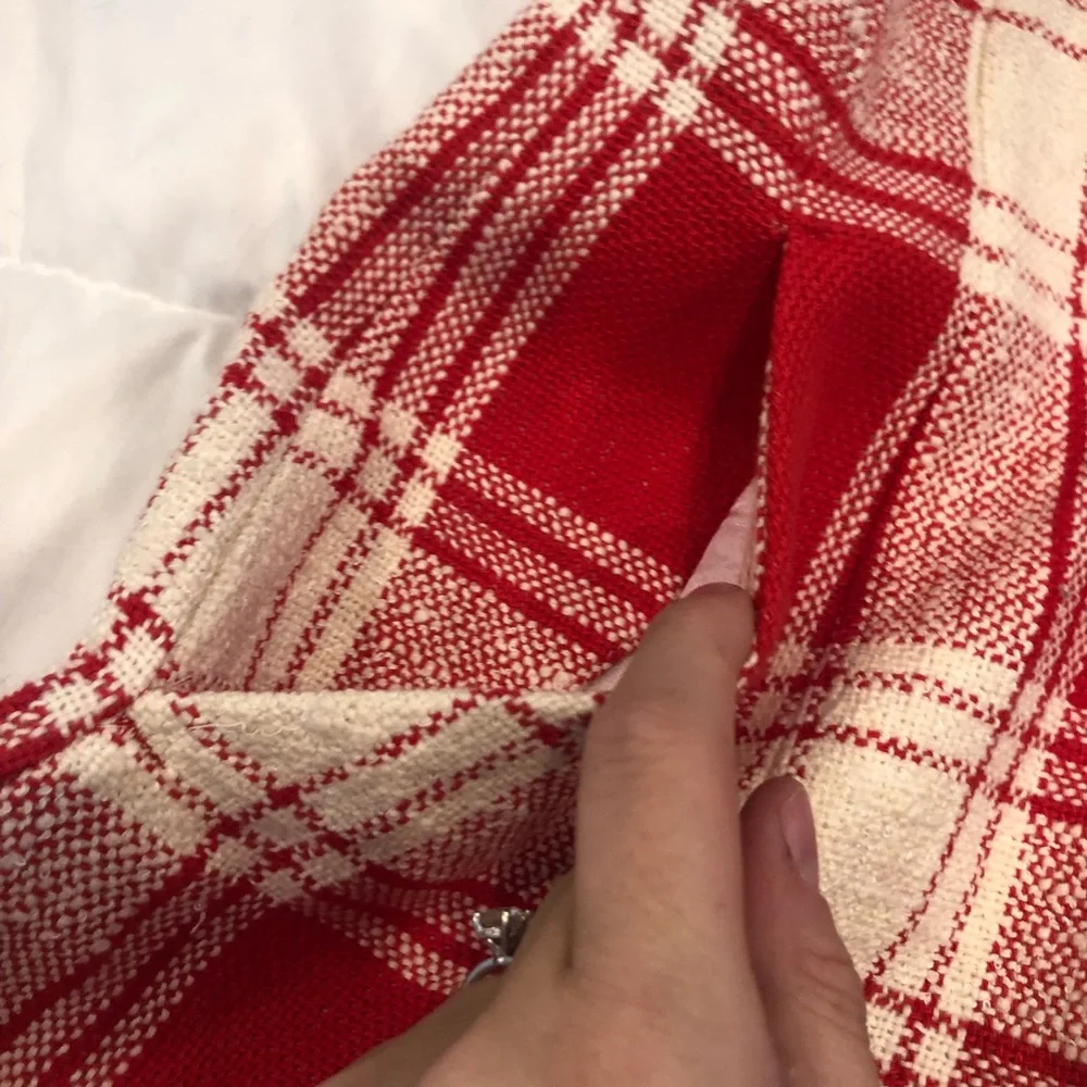 NWT Zara Red & White High Rise Textured Weave Plaid Mini Skirt - Picture 5 of 12